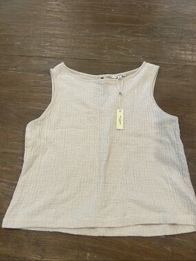Max Studio Cotton Gauze Sleeveless Tank in Light Taupe